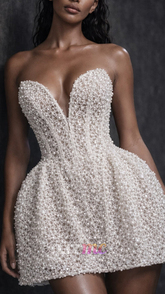 Sweetheart Beaded Embroidery Sparkly Short Wedding Dress