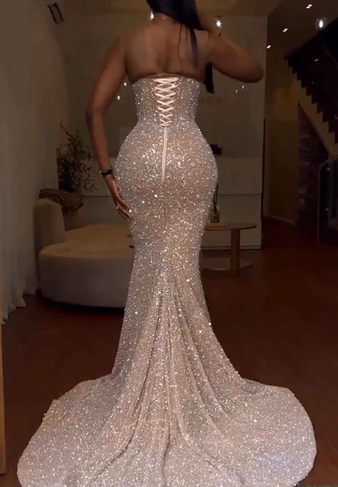 Sweetheart Beaded Floral Embellished Sequins Sheath Prom Dress