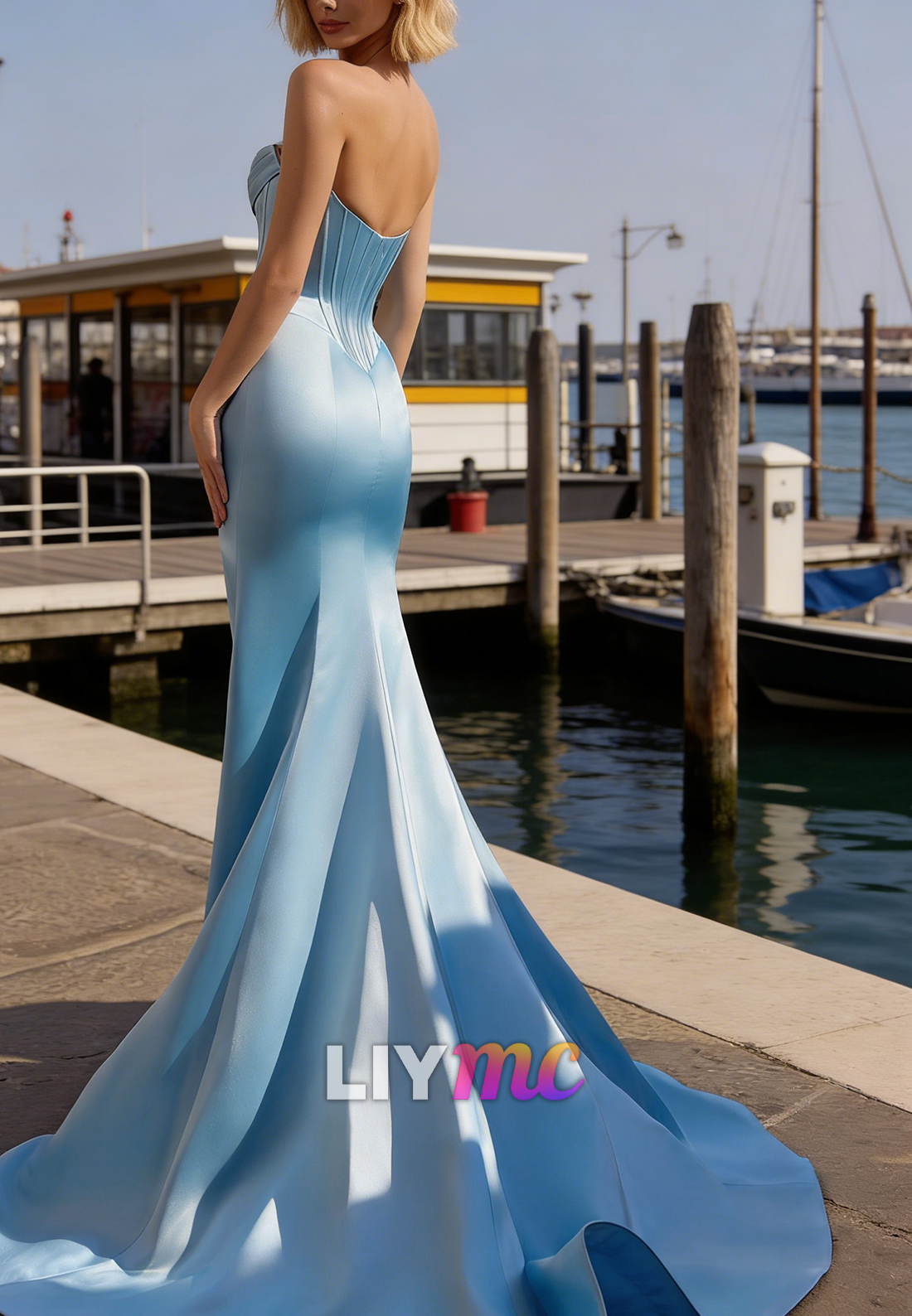 Sweetheart Beaded Mermaid Blue Prom Dress