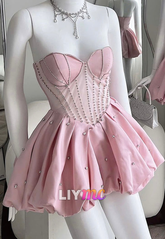 Sweetheart Beaded Pleated Sleeveless Party Homecoming Dress