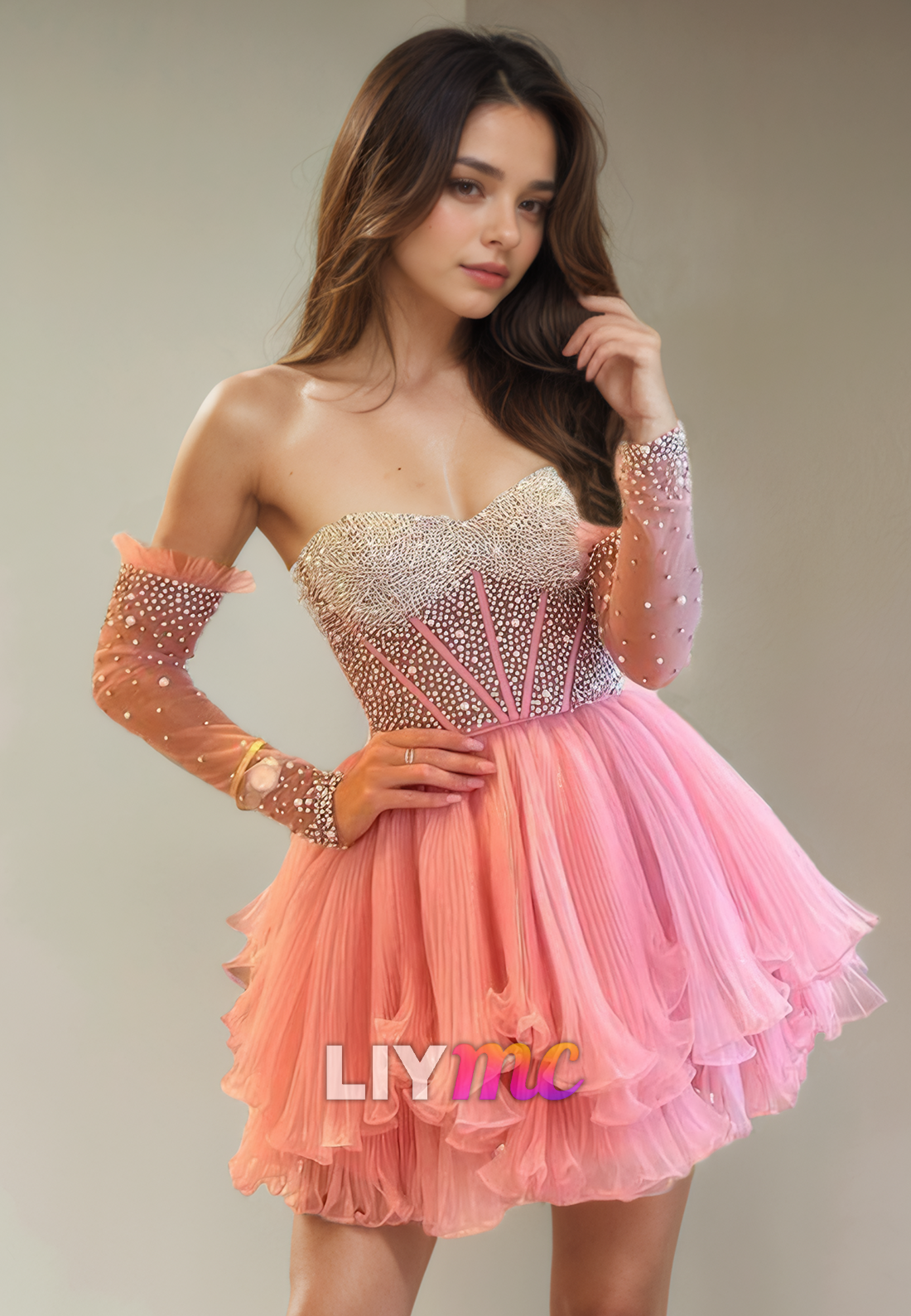 Sweetheart Beaded Pleated Tulle A-Line Short Homecoming Dress