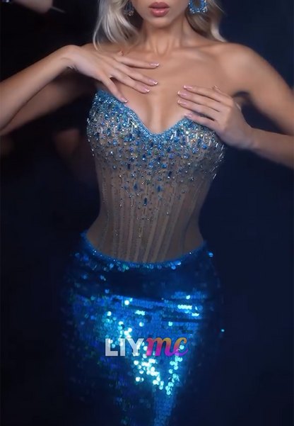 Sweetheart Beaded Sequins Mermaid Sparkly Prom Dress