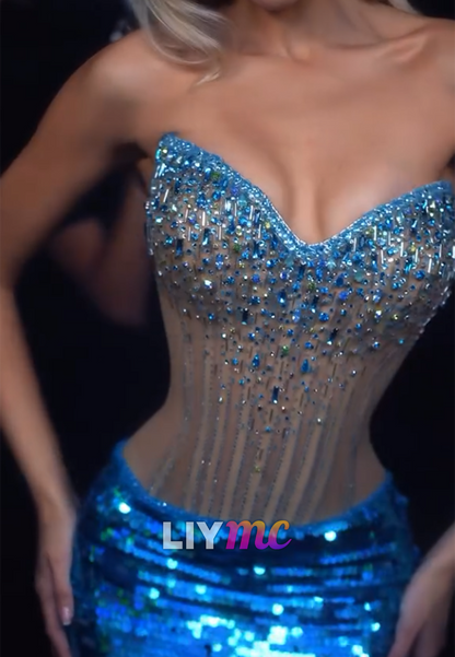 Sweetheart Beaded Sequins Mermaid Sparkly Prom Dress