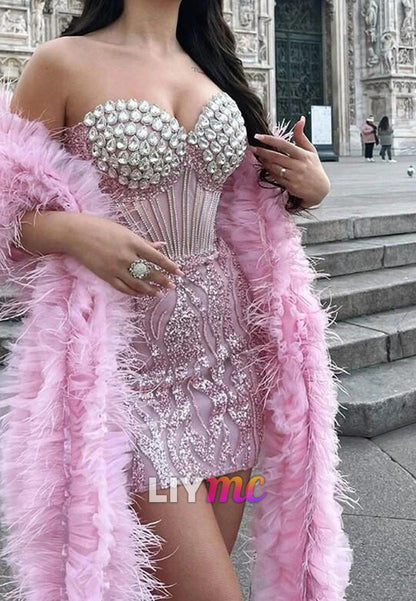 Sweetheart Beaded Sequins Sheath Party Homecoming Dress