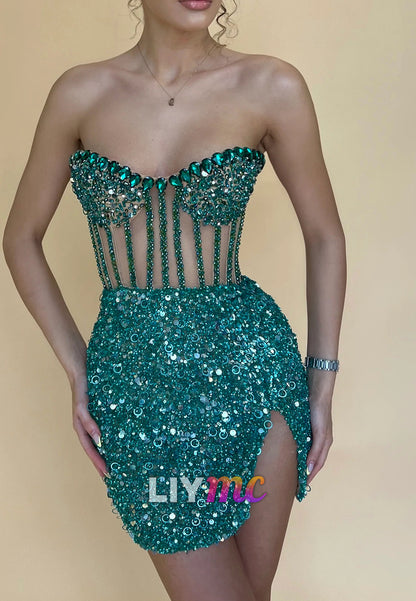 Sweetheart Beaded Sequins Sheath Party Homecoming Dress