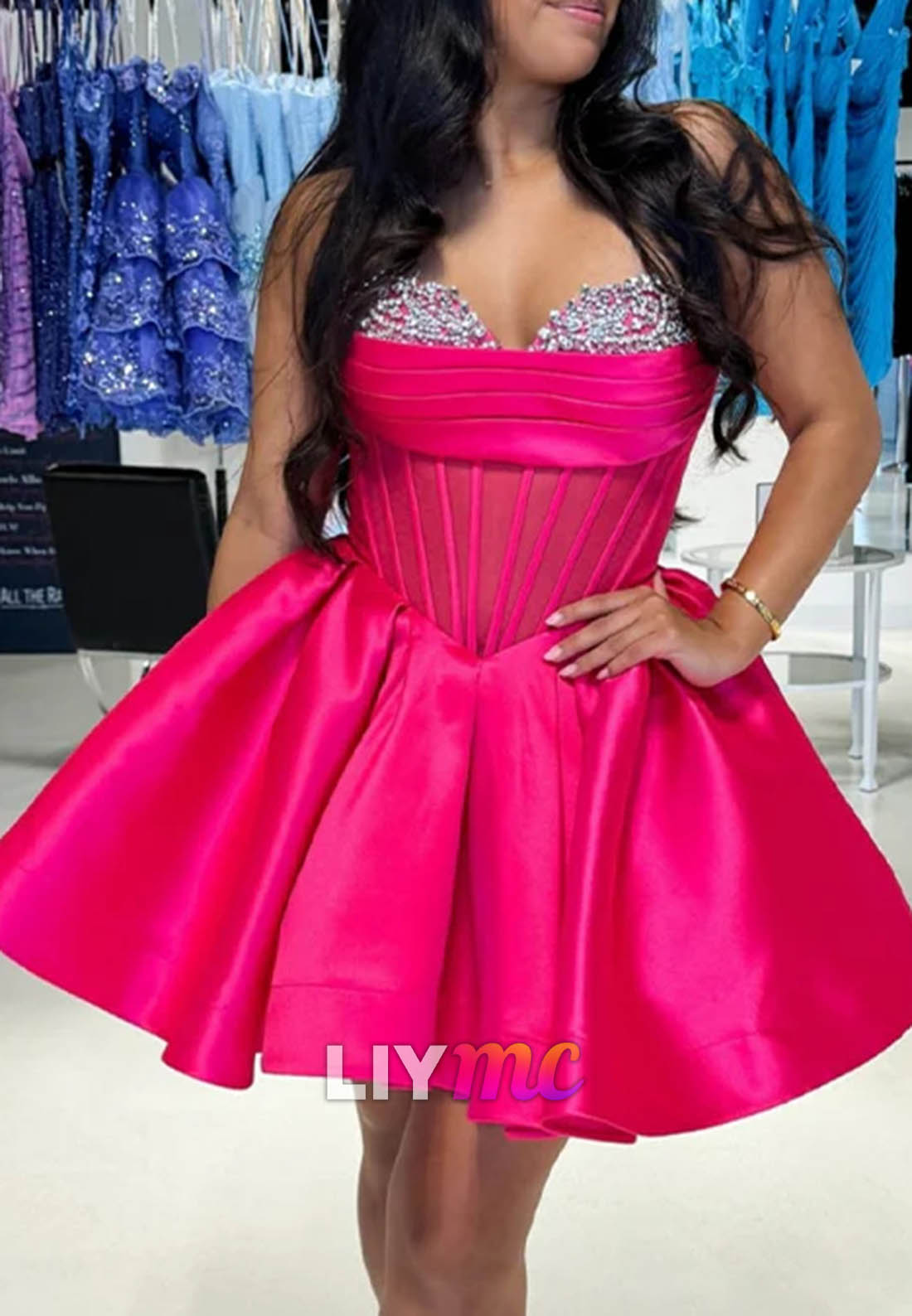 Sweetheart Beaded Sheer Corset A-Line Party Homecoming Dress