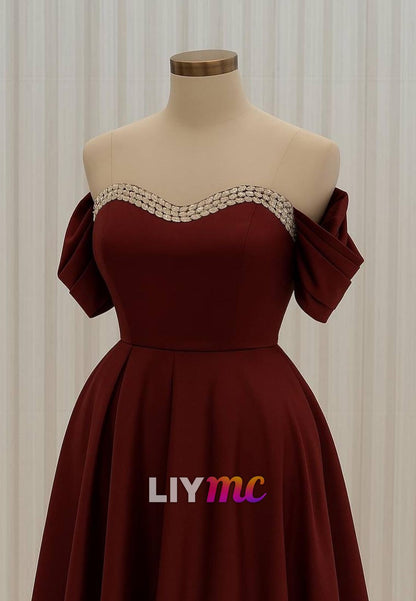 Sweetheart Beaded Sleeeves Sleek A-Line Prom Dress