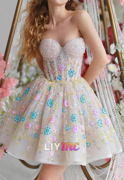 Sweetheart Beaded Sparkly A-Line Short Party Homecomig Dress