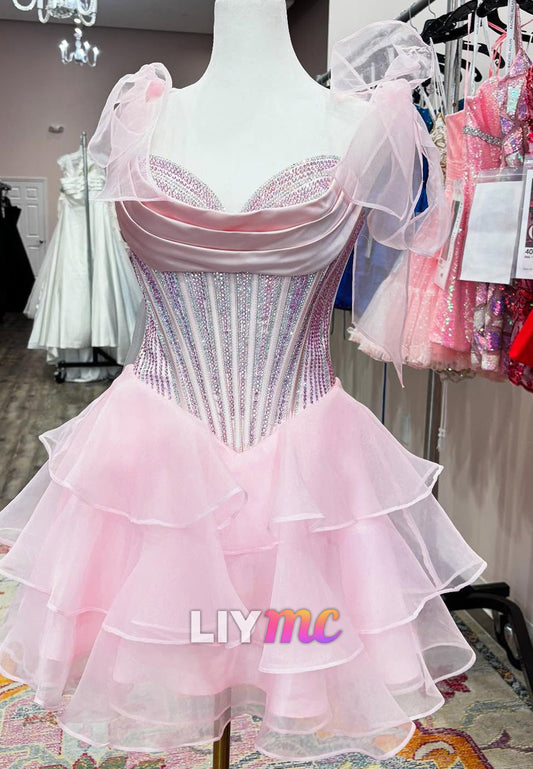 Sweetheart Beaded Straps Tiered A-Line Party Homecoming Dress