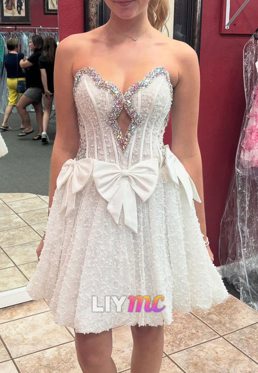 Sweetheart Bow Beaded Appliques A-Line Party Homecoming Dress