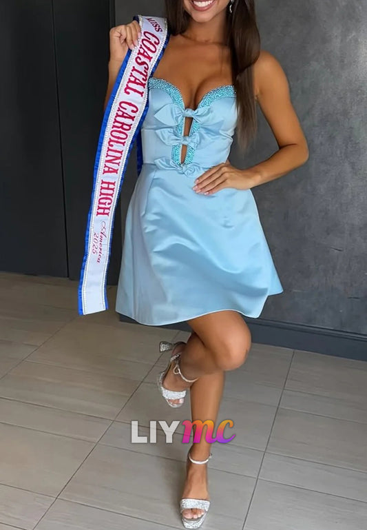 Sweetheart Bowknot Sleeveless A-Line Party Homecoming Dress