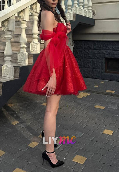 Sweetheart Bowknot Sparkly A-Line Party Homecoming Dress