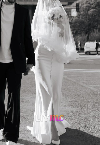 Sweetheart Button Slit Sleek Mermaid Simple Wedding Dress