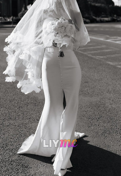 Sweetheart Button Slit Sleek Mermaid Simple Wedding Dress