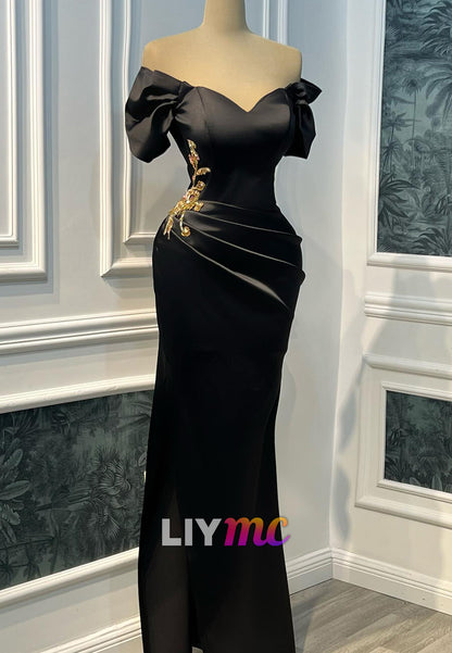 Sweetheart Cap Sleeves Appliques Mermaid Evening Dress