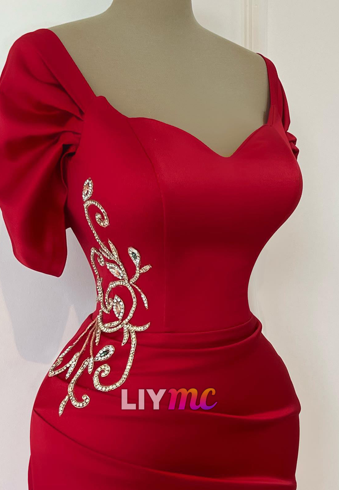 Sweetheart Cap Sleeves Appliques Mermaid Evening Dress