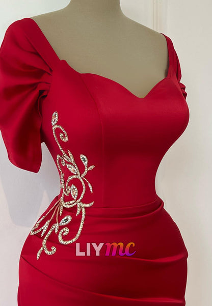 Sweetheart Cap Sleeves Appliques Mermaid Evening Dress