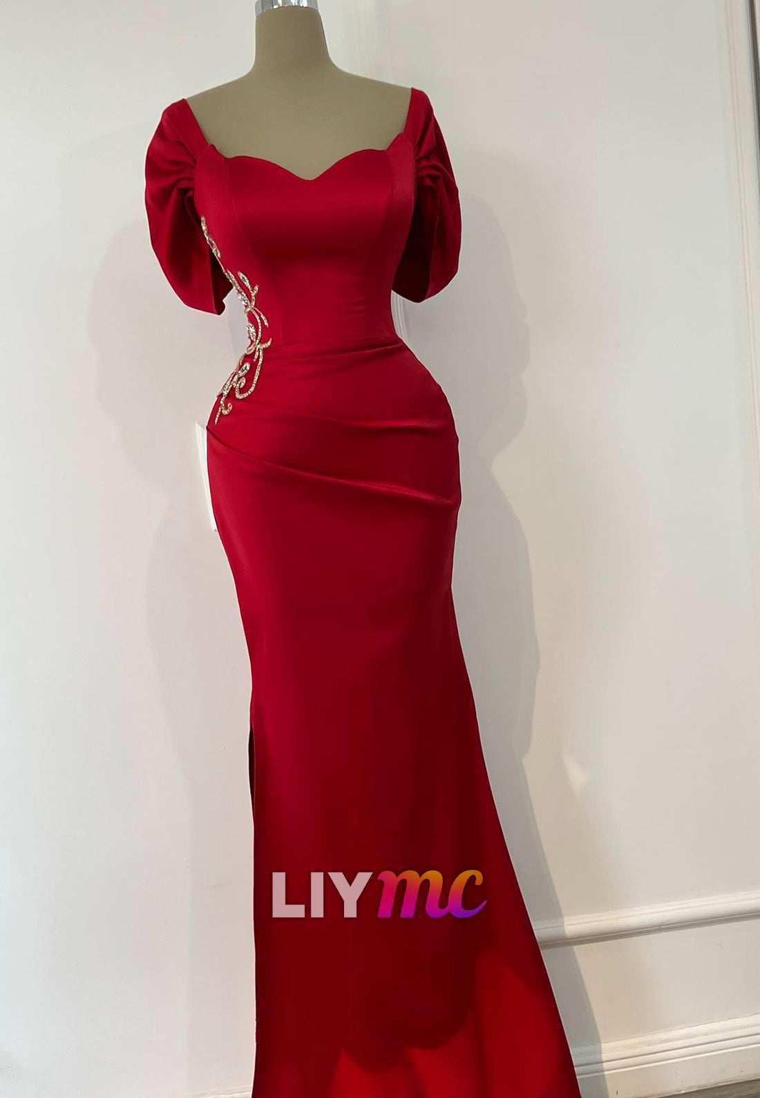 Sweetheart Cap Sleeves Appliques Mermaid Evening Dress