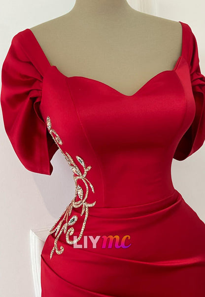 Sweetheart Cap Sleeves Appliques Mermaid Evening Dress