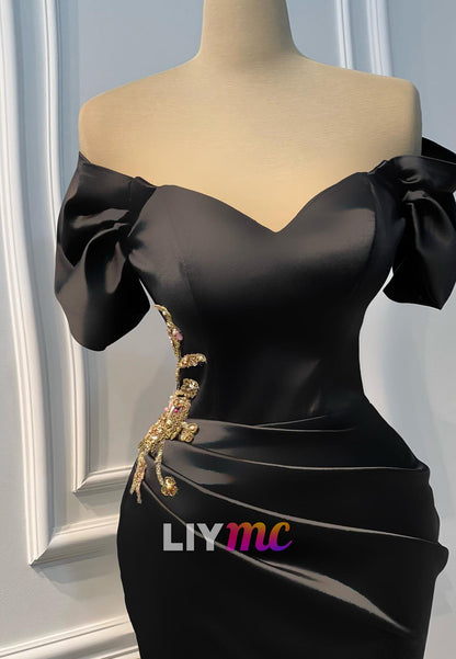 Sweetheart Cap Sleeves Appliques Mermaid Evening Dress