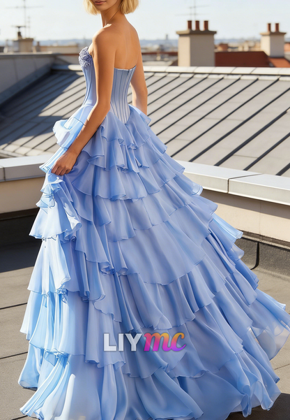 Sweetheart Chiffon Appliques Tiered A-Line Prom Dress