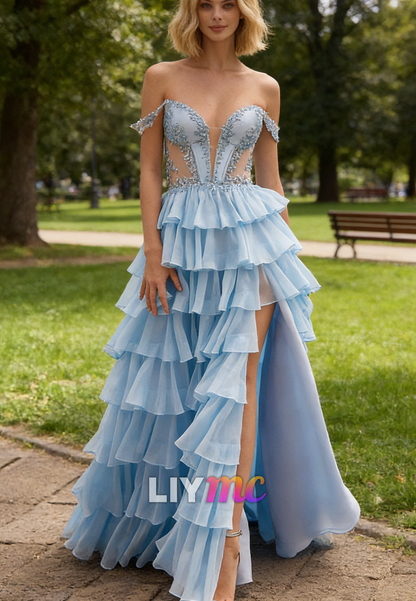 Sweetheart Chiffon Tierd Beaded A-Line Prom Dress