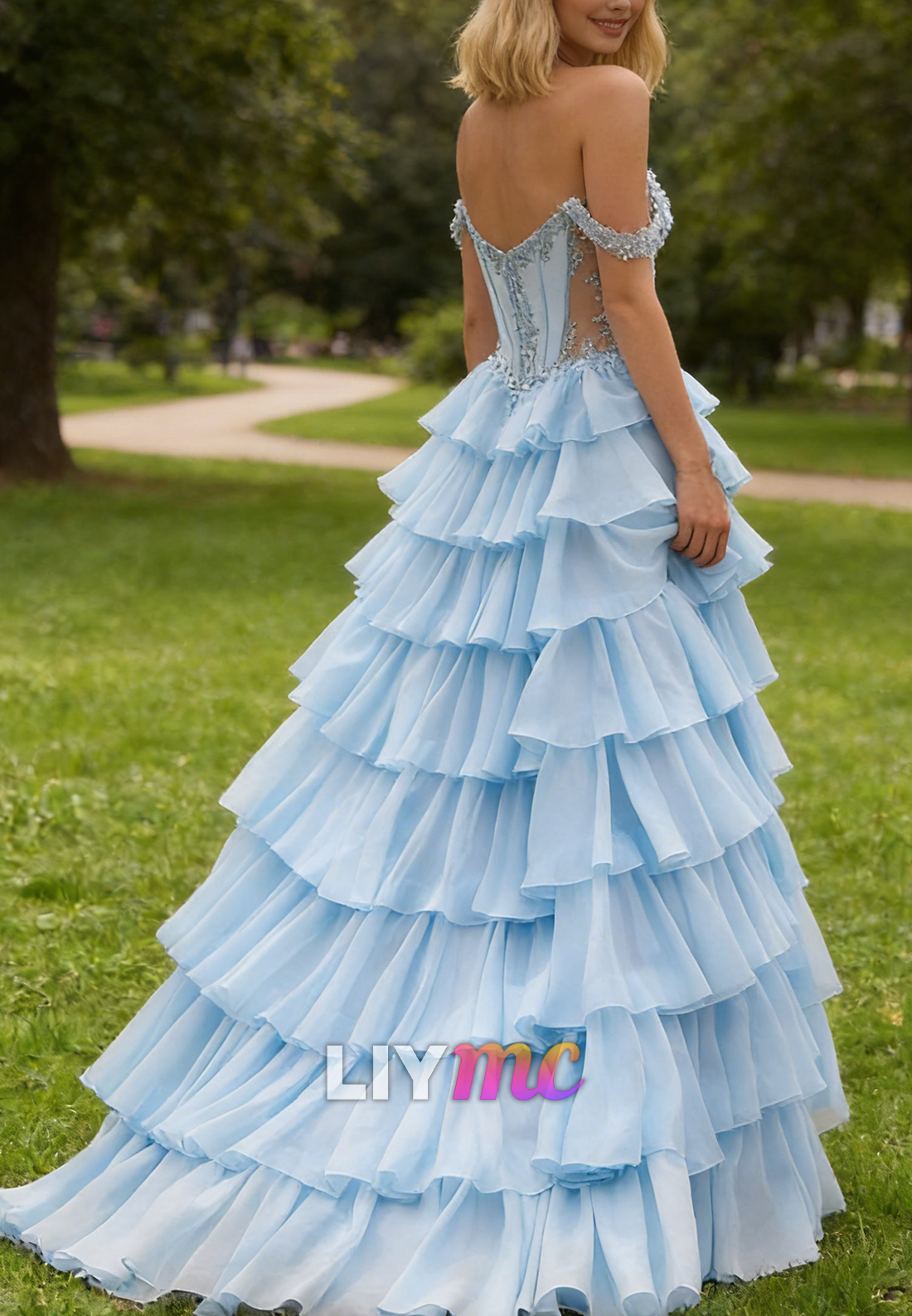 Sweetheart Chiffon Tierd Beaded A-Line Prom Dress