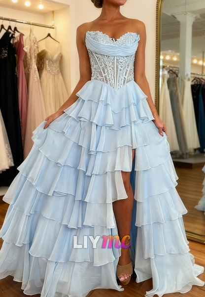 Sweetheart Chiffon Tiered Ball Gown Prom Dress