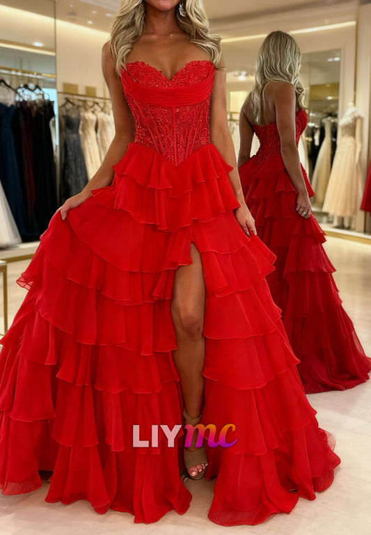 Sweetheart Chiffon Tiered Ball Gown Prom Dress