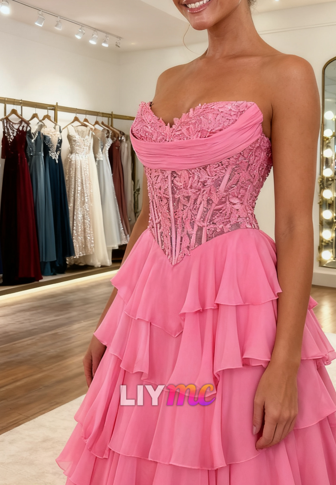 Sweetheart Chiffon Tiered Ball Gown Prom Dress