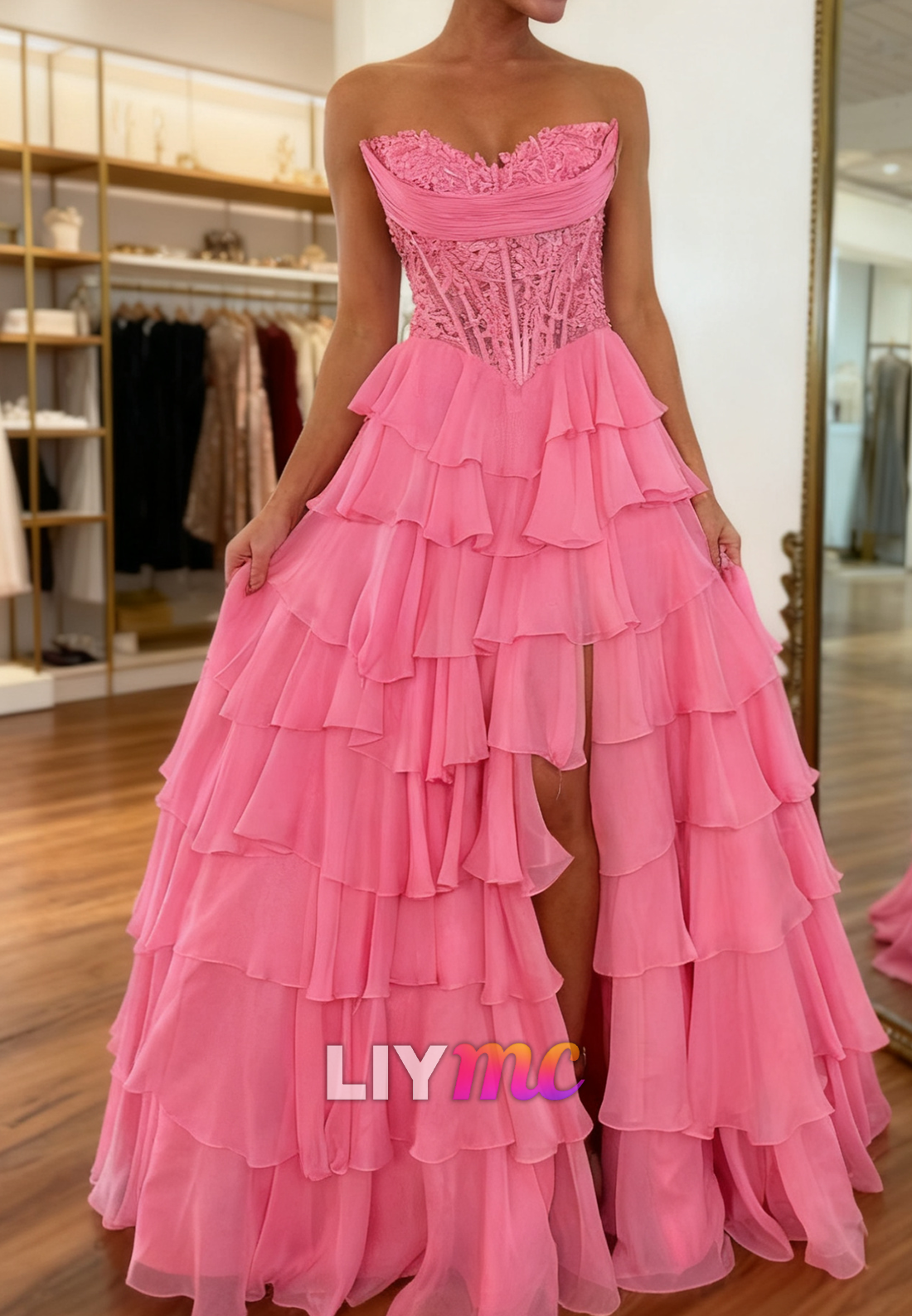 Sweetheart Chiffon Tiered Ball Gown Prom Dress