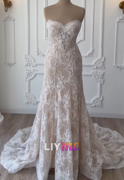Sweetheart Detachable Lace Appliques Mermaid Wedding Dress