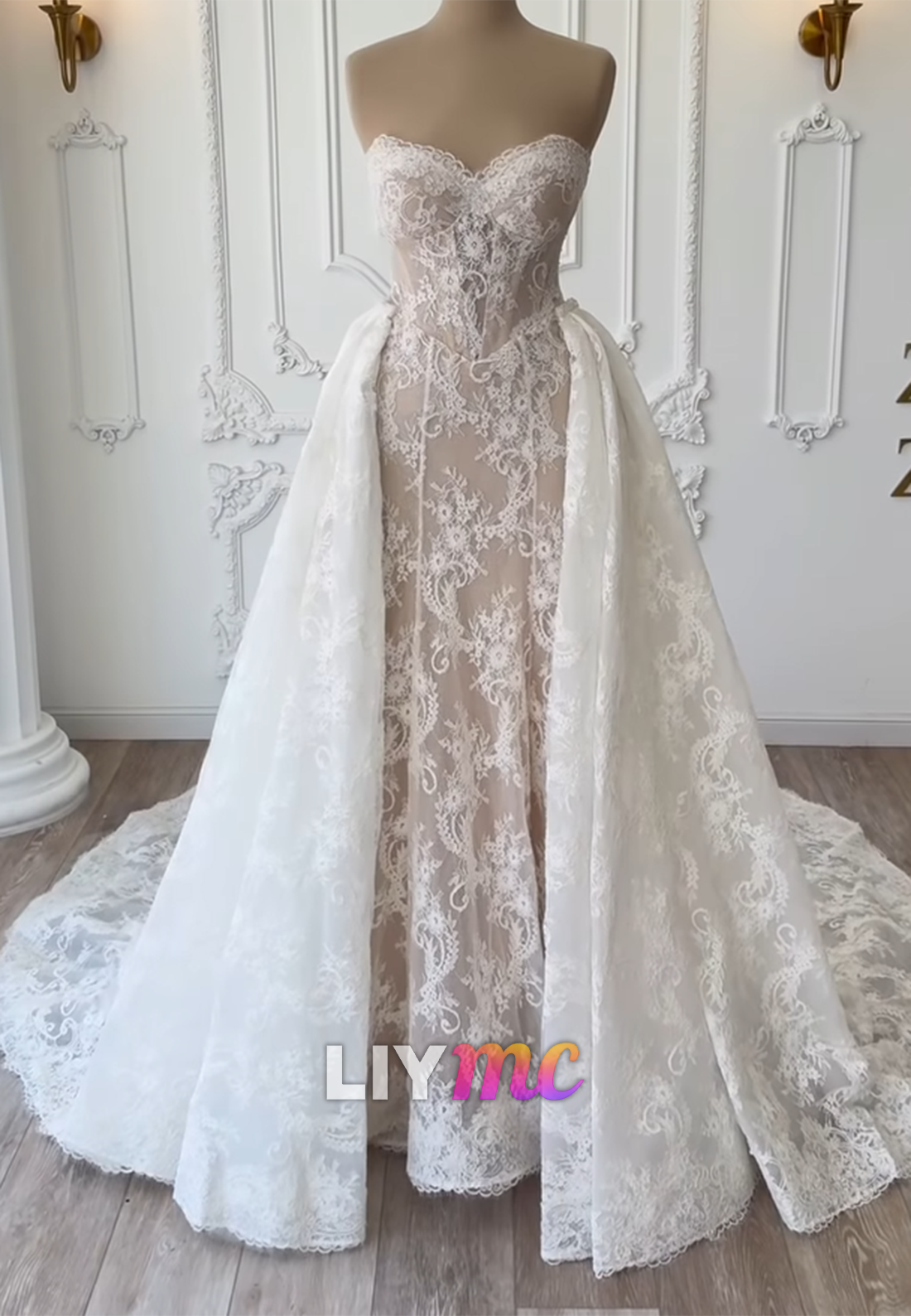 Sweetheart Detachable Lace Appliques Mermaid Wedding Dress
