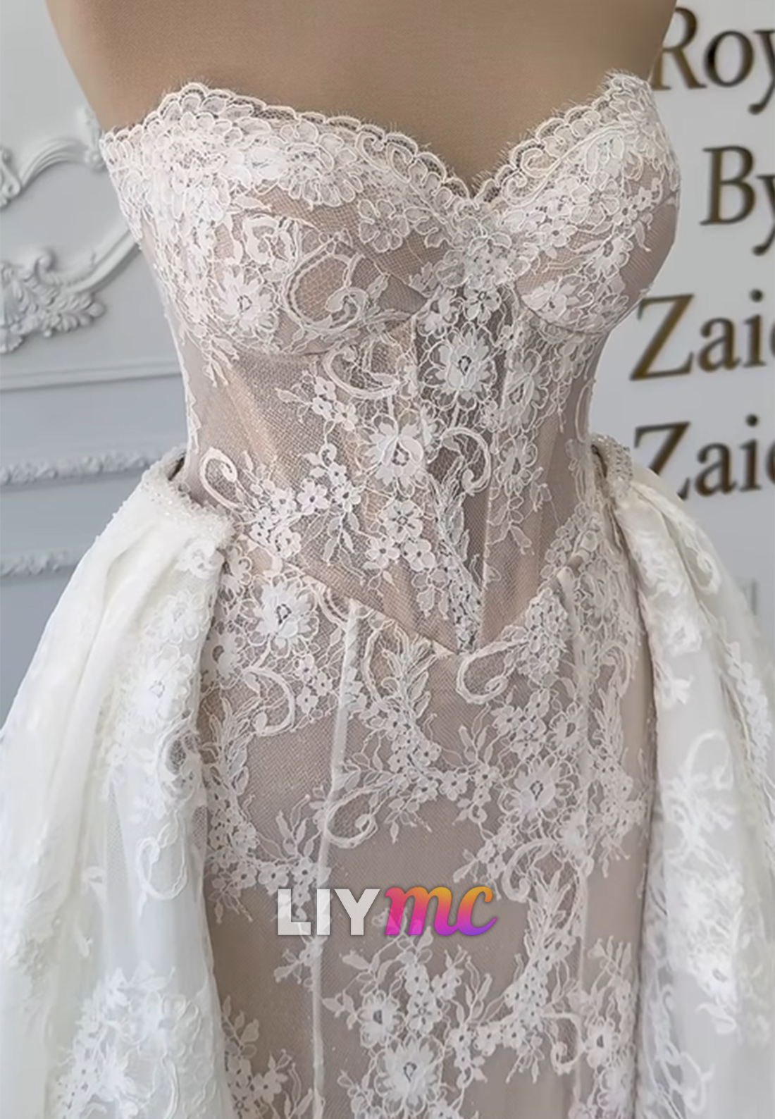 Sweetheart Detachable Lace Appliques Mermaid Wedding Dress