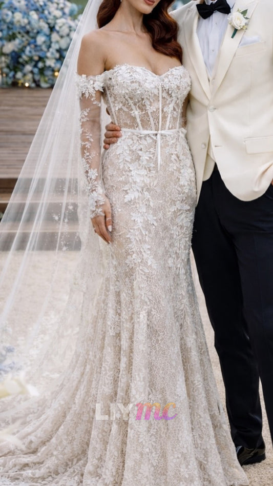 Sweetheart Floral Appliques Mermaid Wedding Dress