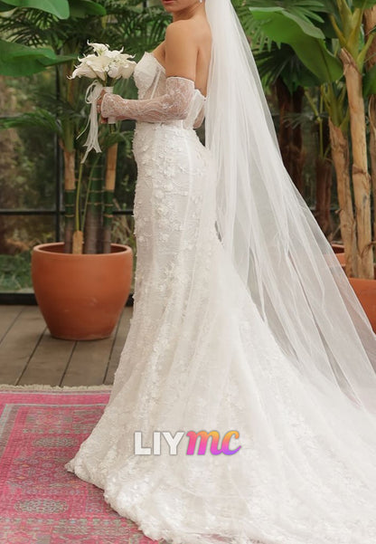 Sweetheart Floral Appliques Mermaid Wedding Dress