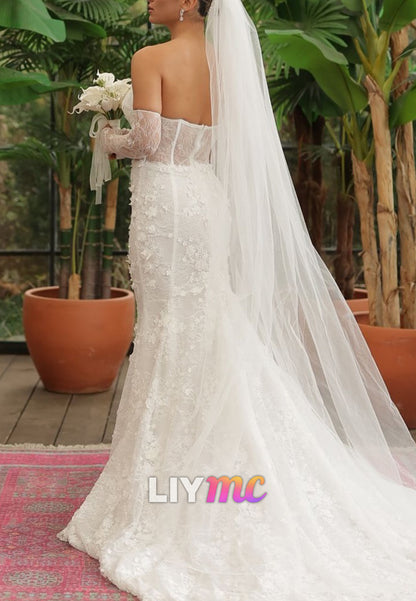 Sweetheart Floral Appliques Mermaid Wedding Dress
