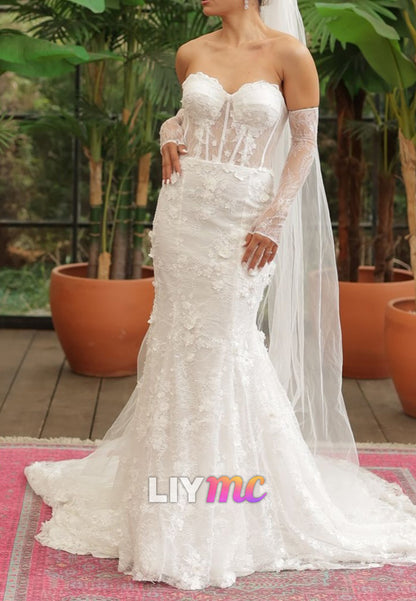 Sweetheart Floral Appliques Mermaid Wedding Dress