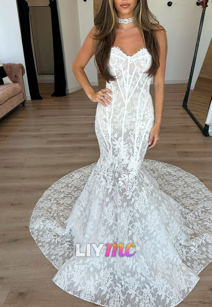 Sweetheart Floral Appliques Sleeveless Mermaid Wedding Dress