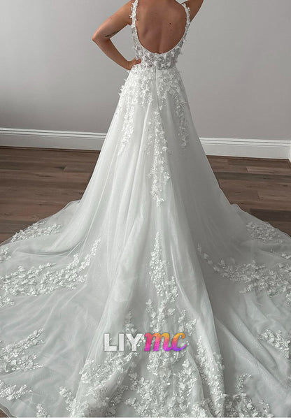 Sweetheart Floral Appliques Straps A-Line Wedding Dress