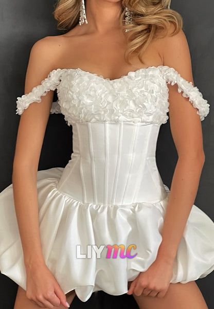 Sweetheart Floral Embellished A-Line Short Ruched Wedding Dress