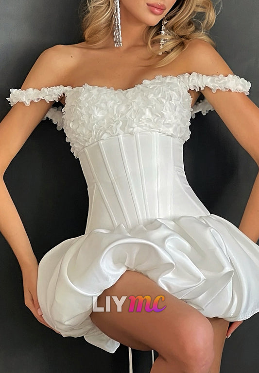 Sweetheart Floral Embellished A-Line Short Ruched Wedding Dress