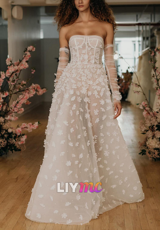 Sweetheart Floral Embellished A-Line Wedding Dress