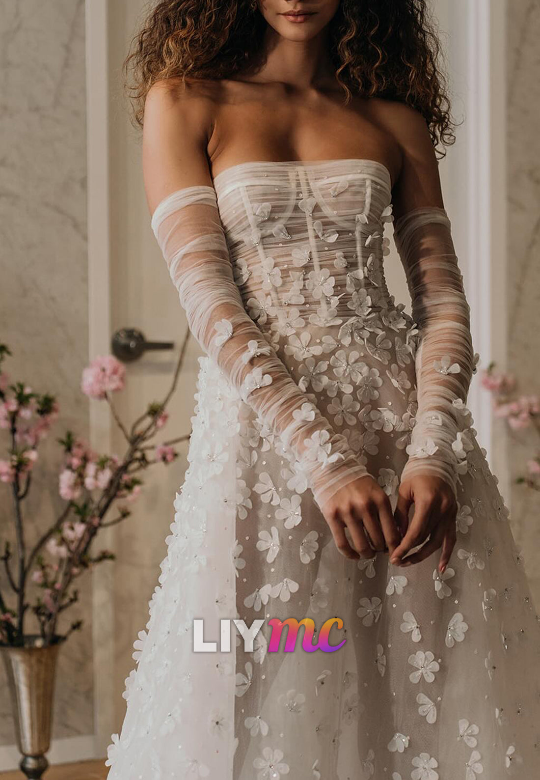 Sweetheart Floral Embellished A-Line Wedding Dress
