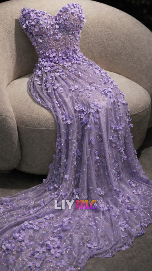 Sweetheart Floral Embellished Mermaid Prom Dress