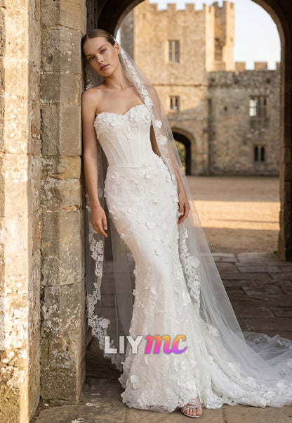 Sweetheart Floral Embellished Mermaid Wedding Dress