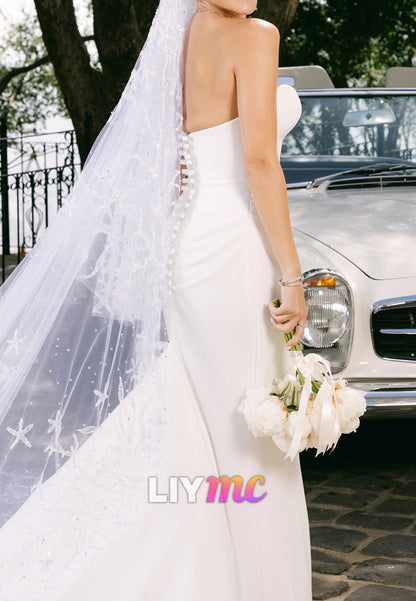 Sweetheart Floral Embellished Sleeveless Mermaid Wedding Dress