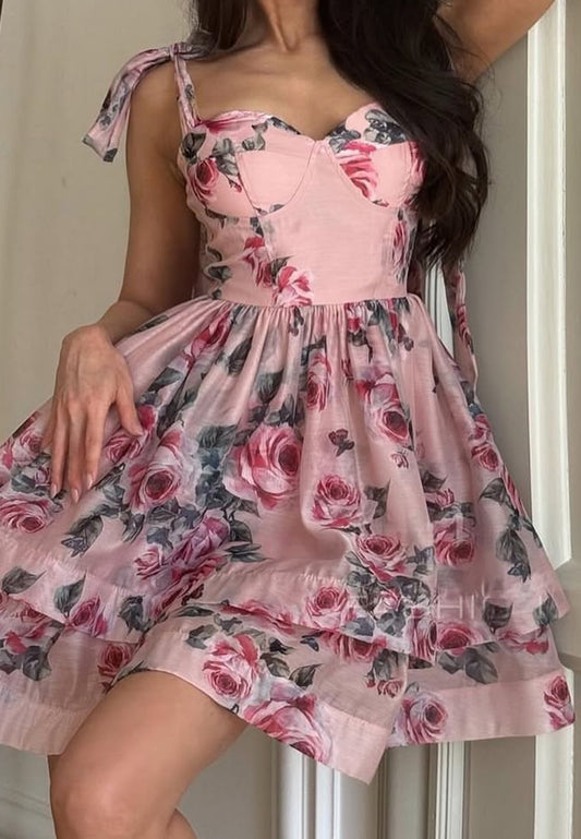 Sweetheart Floral Printed Chiffon A-Line Party Homecoming Dress