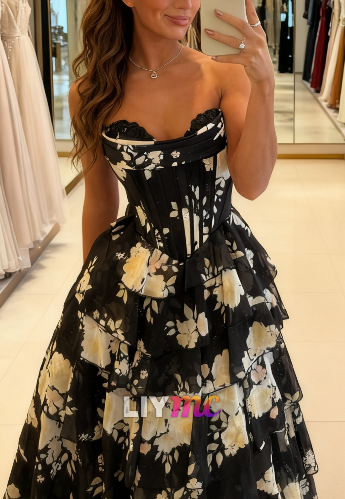 Sweetheart Floral Printed Chiffon A-Line Prom Dress