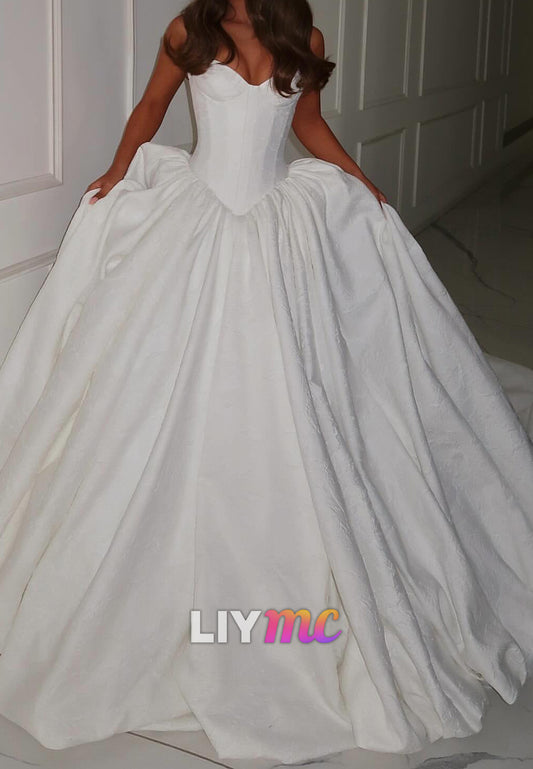 Sweetheart Floral Printed Pleated Sleeveless A-Line Wedding Dress